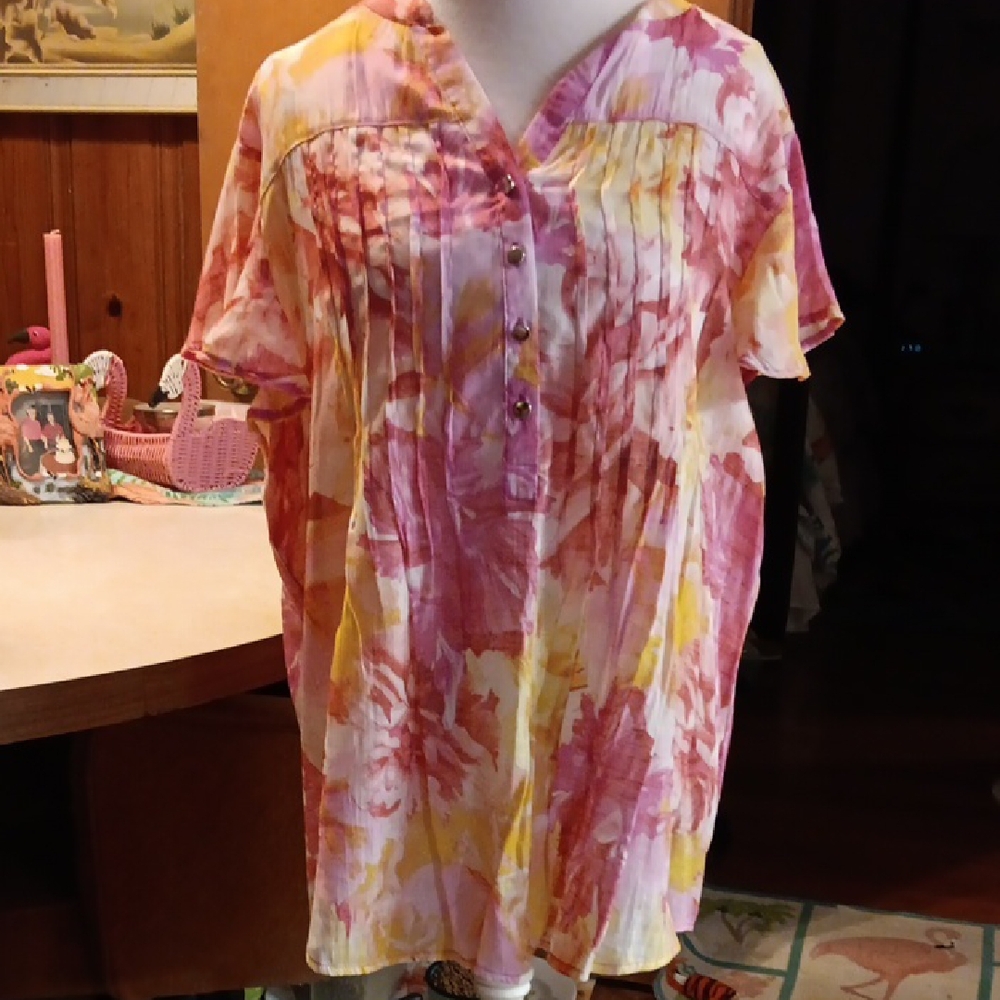 2x Juniper & Lime Tunic In.pink, Yellow , Orange Abstract Print